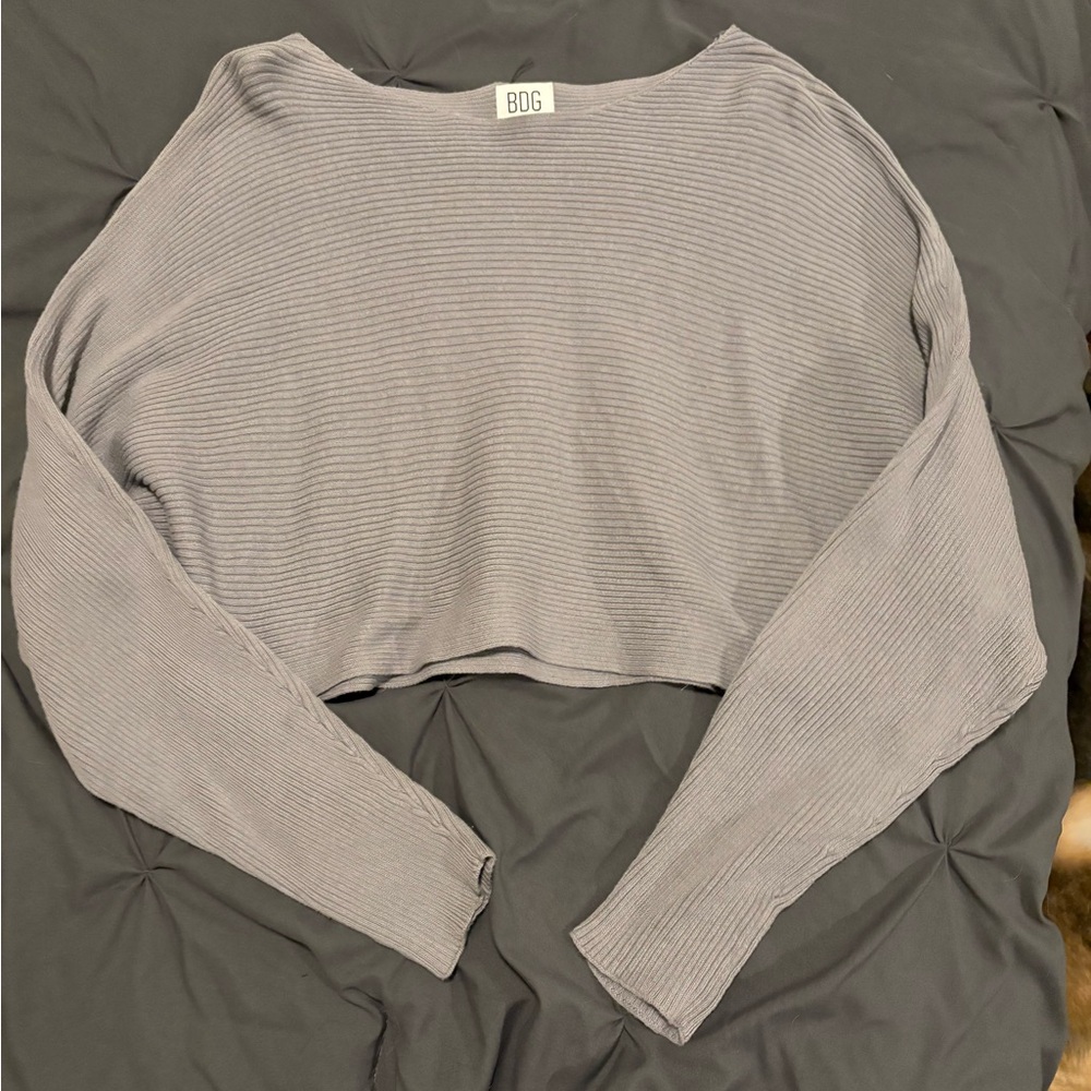 BDG Gray Ribbed Long Sleeve Top